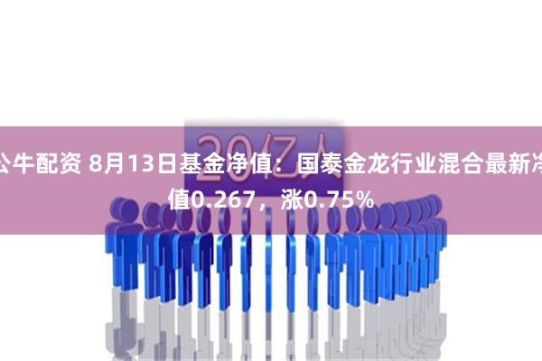 公牛配资 8月13日基金净值：国泰金龙行业混合最新净值0.267，涨0.75%