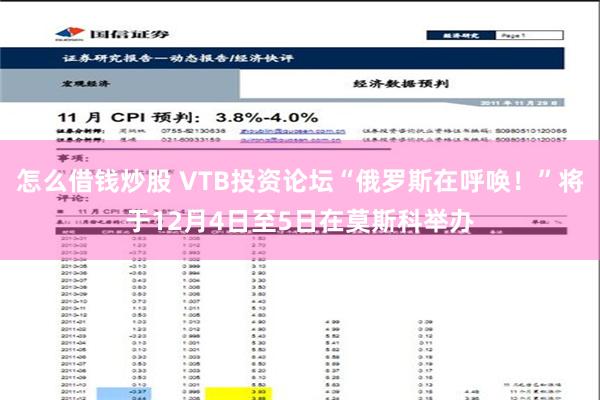 怎么借钱炒股 VTB投资论坛“俄罗斯在呼唤！”将于12月4日至5日在莫斯科举办